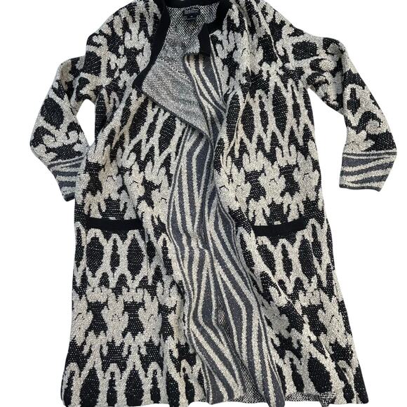 Lucky Brand Live in Love Cardigan Wmns 1X Black Cream Open Sweater Pockets Boho - Picture 1 of 12
